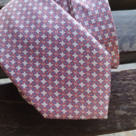 Gravata Rosa com Estampa de Quadrados Interligados